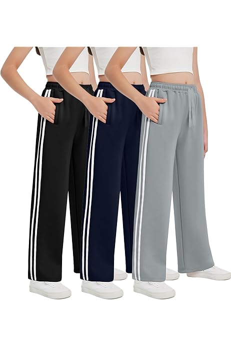 Girl's 2-Pack Sweatpants - High Waist, Elastic, Baggy & Comfy For Running, Jogging, Or Lounging
