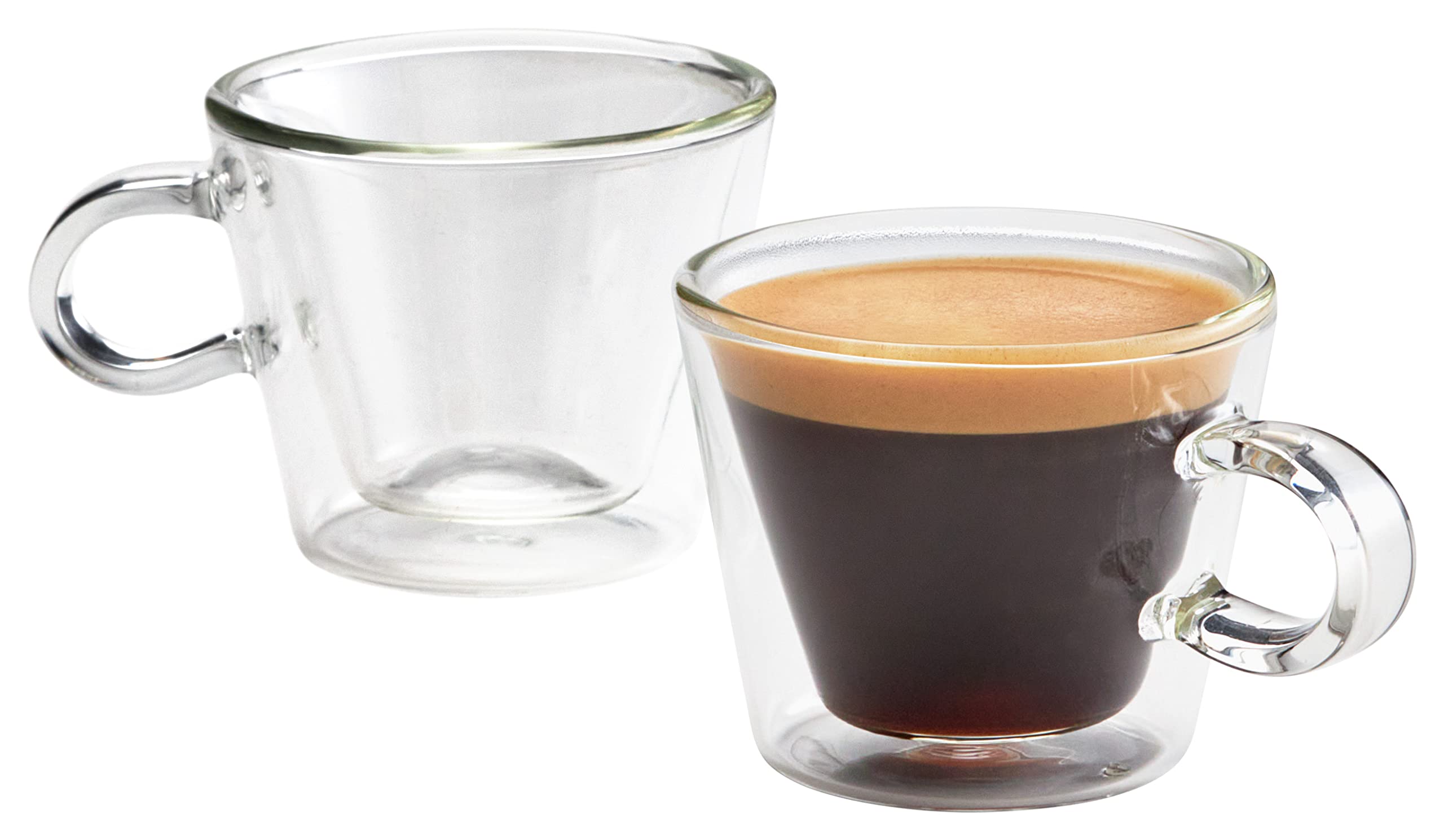 Judge Duo Flare Set of 2 Espresso Glass Coffee Cups with Handle, Hollow Vacuum Sealed, Heat Resistant, 75ml Espresso Cup, Trans