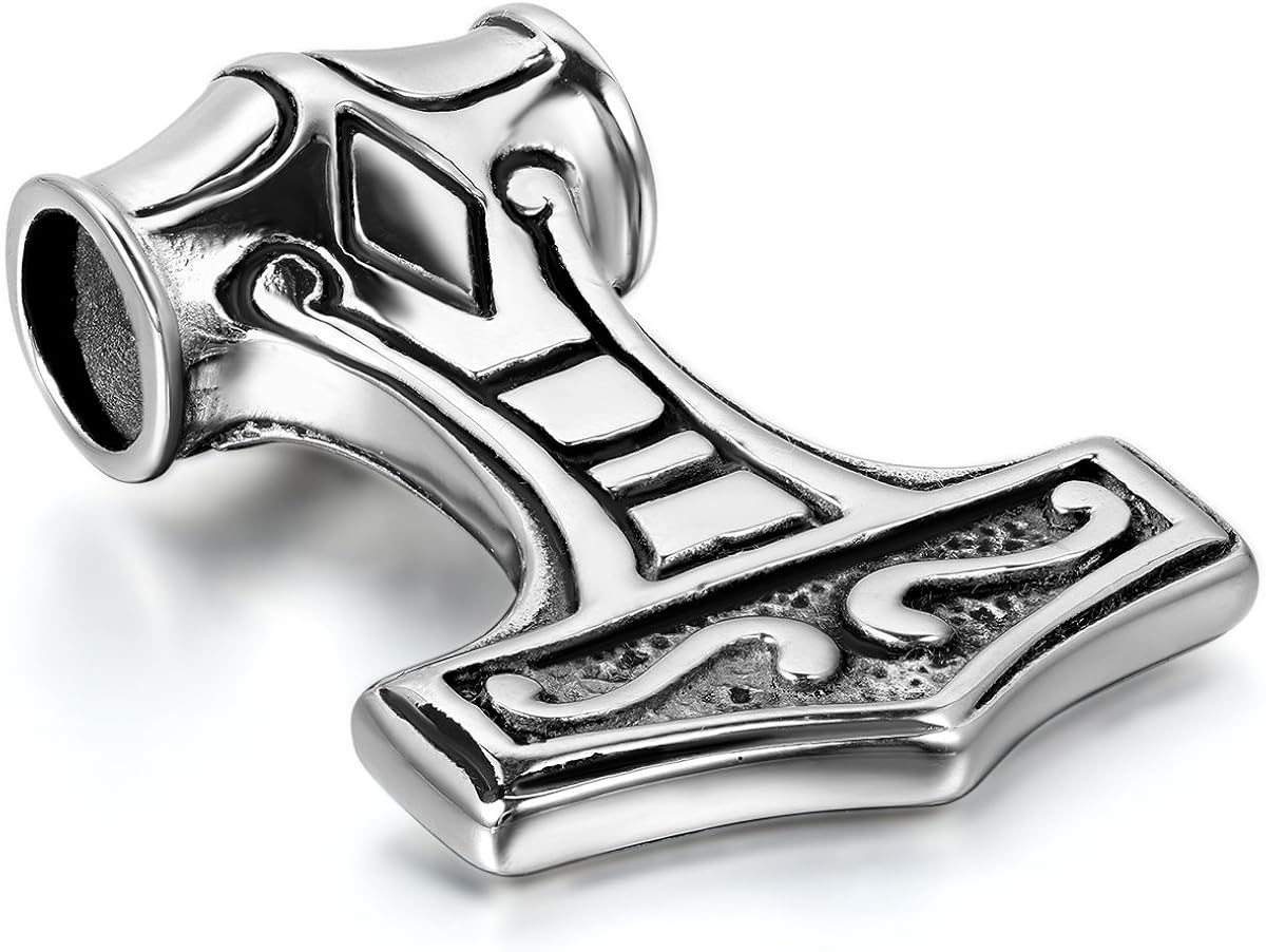 JewelryWe Vintage Stainless Steel Thors Hammer Triquetra Celtic Knot Amulet Men's Pendant Necklace, Silver (with Gift Bag)