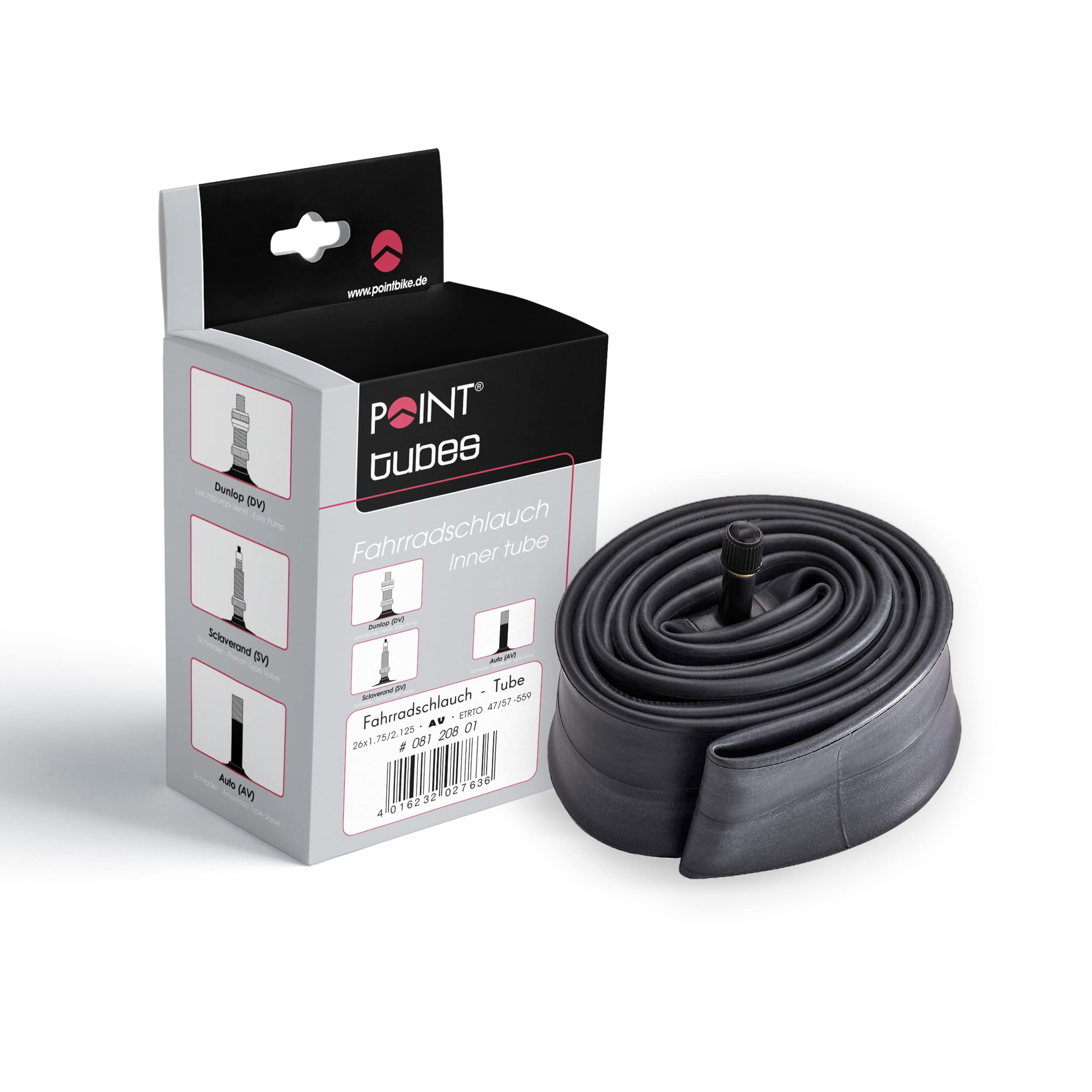 Polisport Point 08120801 Bicycle Inner Tube ETRTO 62–203–DV Valve, Black, 12.5 x 2 1/4 Inches, 08120001