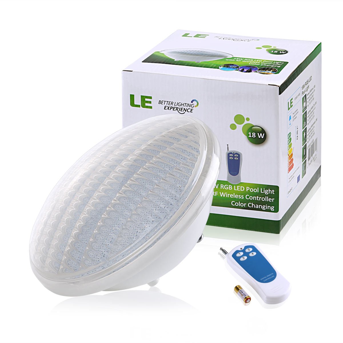 LE Dimmable 18W PAR56 RGB Pool Lights, LED Underwater Light, Color Changing, Remote Control