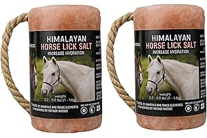 ZESTIQ FOODS Himalayan Salt Block for Horses,Deer,Goat– Natural Mineral Salt Lick On Rope for Livestock, Wildlife – Reusable 