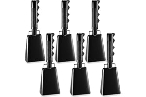 Reginary 6 Pack Cowbells Bulk Black Cow Bell with Handle Cheering Hand Bells Steel Noise Maker Loud Cowbell Alarm for Sporting Events Football Games Stadium School Graduation Parties (9 Inch)