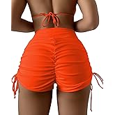 AFOLIRY Women's V Cross High Waisted Swim Shorts Ruched Side Tie Boy Shorts Swimsuit Bottoms with Liner
