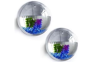 2Pack Wall Mounted Fish Bowl, 230ML Clear Acrylic Round Vase Decoration Wall Fish Bubble Hanging Clear Acrylic Betta Fish Tan