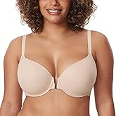 DELIMIRA Women's Front Closure Seamless Lightly Padded Bra Underwire T-Shirt Plunge Bras