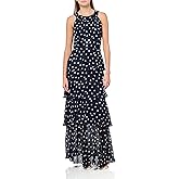 Tommy Hilfiger Women's Sleeveless Halter Neck Tiered Skirt Maxi Dress, Sky Captain/Ivory, 12