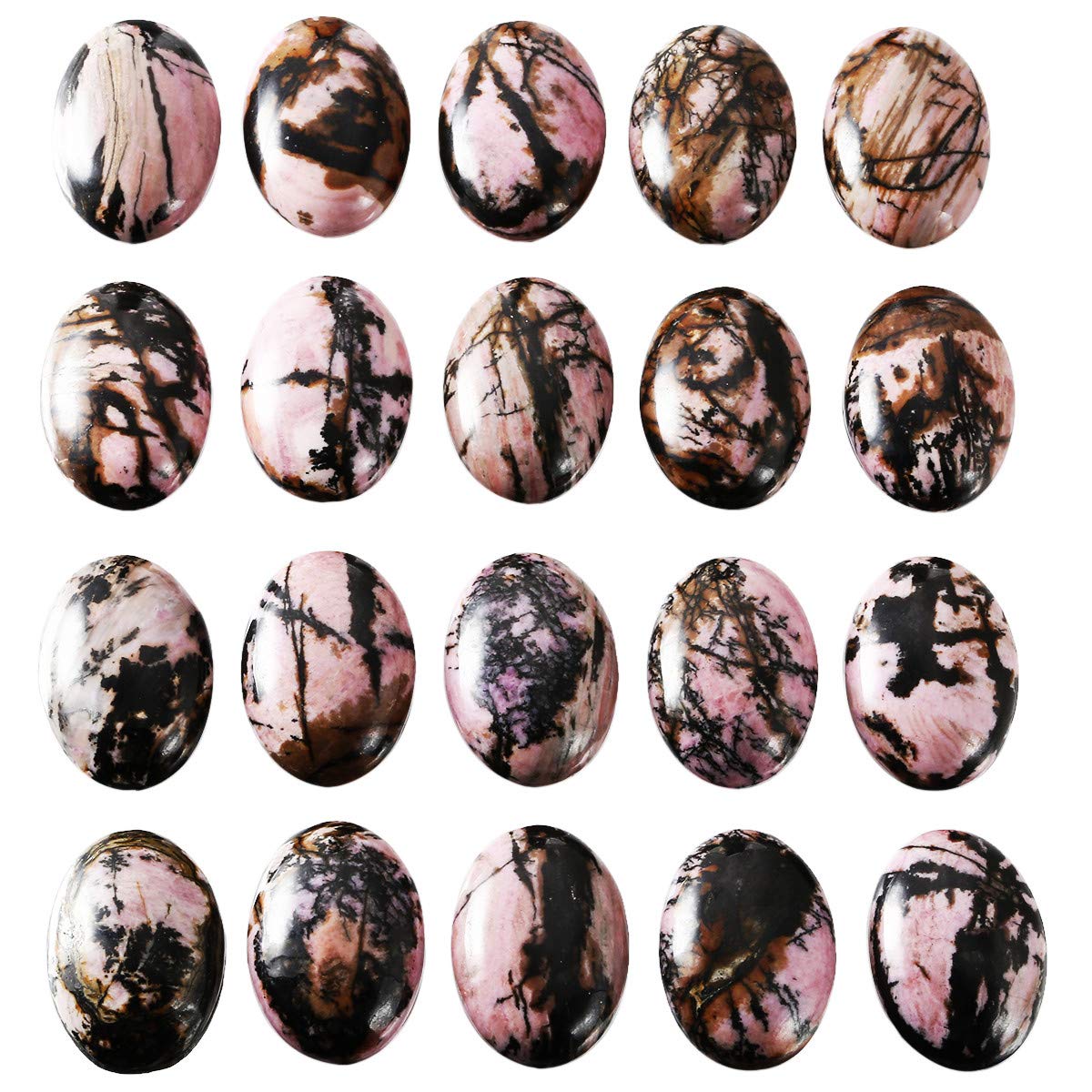 mookaitedecor 10pcs 13x18mm Natural Rhodonite Crystal Oval Cabochons Flat Back Stones Beads for Jewellery Making, Reiki Healing Crystal Cabs Genuine Stone for DIY Cabochon Pendant & Earrings — image 1