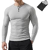 TrailTech Men's Thermal Henley Long Sleeve Ribbed Knit Base Layer, Warm Fleece Lined Slim Fit Undershirt with Laundry Bag