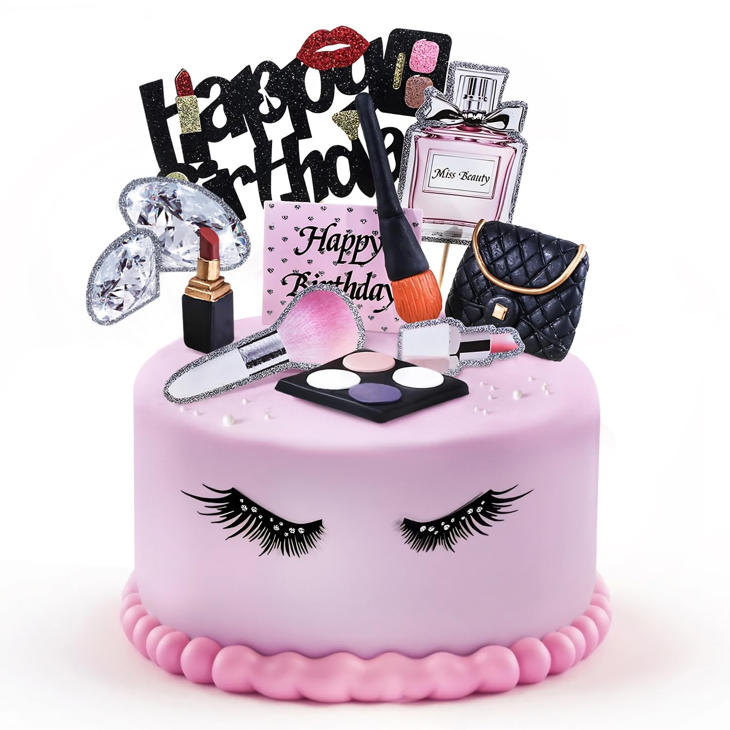 Photo 1 of BlingABC 12Pack Makeup Cake Topper,Clay Lipstick Perfume Brush Cosmetic Happy Birthday Picks Cake Cupcake Decoration for Girl Women Makeup Spa Salon Birthday Party Supplies