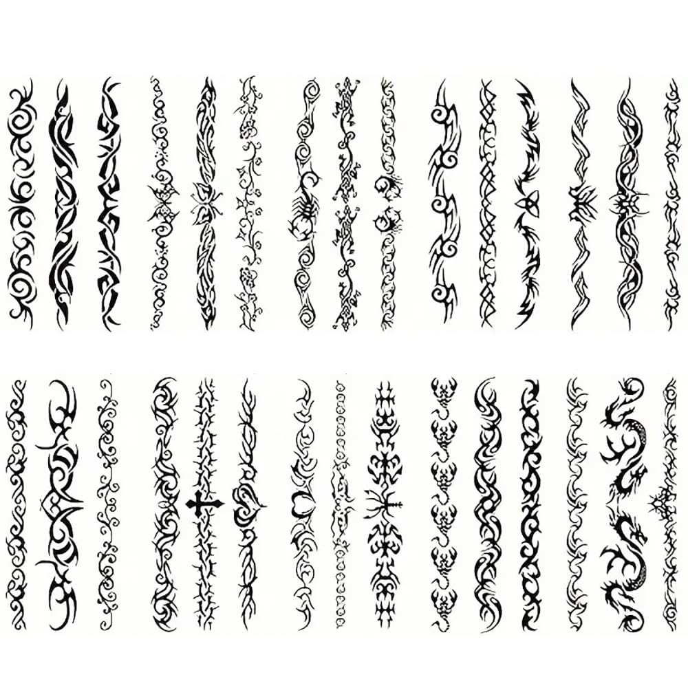 Yesallwas 10 Sheets Black Tribal fake Tattoos for Men Women Bracelet Temporary Tattoo Thorn Totem Line Tattoo Body Sticker