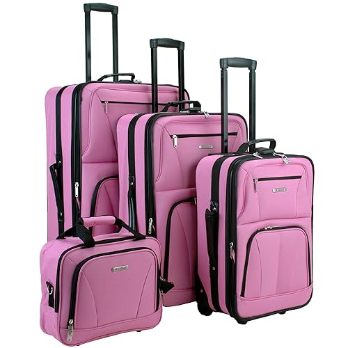 Rockland Journey Softside Upright Luggage Set, Expandable, Pink, 4-Piece  (14/19/24/28) in Kuwait Whizz Luggage Sets