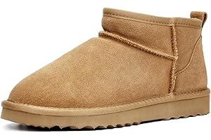 Snow Boots for Women Mini Ankle Booties Winter Shoes Memory Foam Low Heel Suede Leather Fur lined Warm Flat Boots