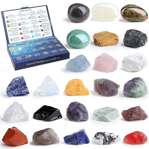AWARDSEN Advent Calendar 2025 Christmas Countdown Natural 24Pcs Gemstones Rock Collection Crystal Advent Calendar Gifts for Women Men Teens Christmas 24 Day Countdown Calendars Gifts