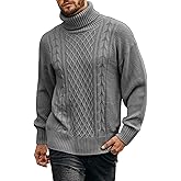 Angeun Mens Turtleneck Sweater Pullover Twisted Pattern Casual Loose Fit Thick Winter Long Sleeve Cable Knit Sweaters