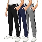Real Essentials 3 Pack: Boys' Mesh Open Bottom Active Sweatpants with Pockets & Drawstring