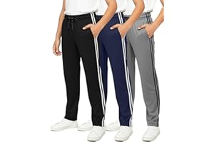 Real Essentials 3 Pack: Boys' Mesh Open Bottom Active Sweatpants with Pockets & Drawstring