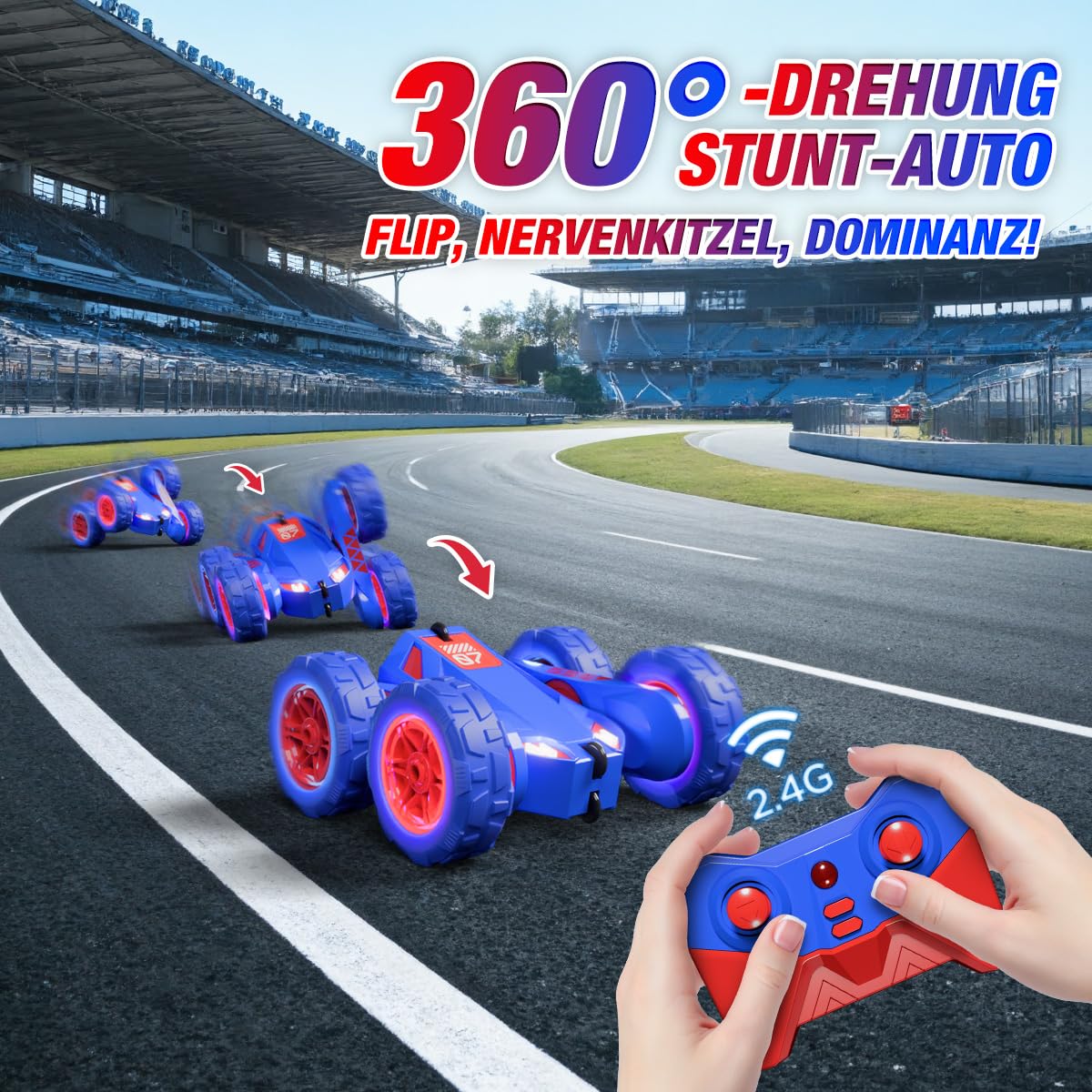 Duales Direktladung Ferngesteuertes Auto,Lädt Auto und Controller über USB,2.4G 360°Drehung Monster Truck mit Buntes LED-Licht,4WD Stunt Spielzeugauto Geschenk für Kinder Jungen Mädchen ab 3-12 Jahre 3