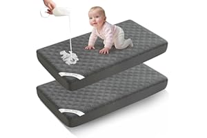 BEDLORE Waterproof Mattress Protector Crib, 2 Pack Soft Gray Mattress Pad, Noiseless Machine Washable Mattress Cover, Ultimate Protection for Your Baby's Crib Toddler Bed (52''x28'')