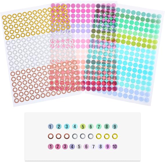 6 Sheets Colorful Circles Stickers Pack Translucent Color