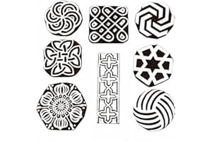 HASHCART® Artistic Wooden Printing Stamps Tattoo Indian Textile Printing Blocks - Wooden Pottery Stamps for Block Printing, Crafting, Kids' Art Projects, to Decorate Cards [ Set of 8 ]