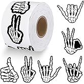 Eersida 500 Pcs Skeleton Hands Sticker Roll for Halloween Rock Gesture Self-Adhesive Stickers Black and White Skeleton Finger Decals for Halloween Party Decoration 6 Styles, 1.5 Inch