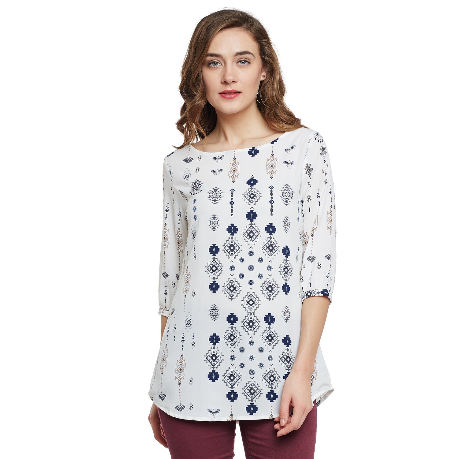 ruhaan's women's white color printed top in crepe(bs_7120)