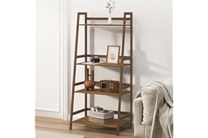 sogesfurniture, 4-Tier Bamboo Ladder Shelf, Rustic Style, Bookshelf Storage Rack, 18.9x11.8x46.5 inches, Brown