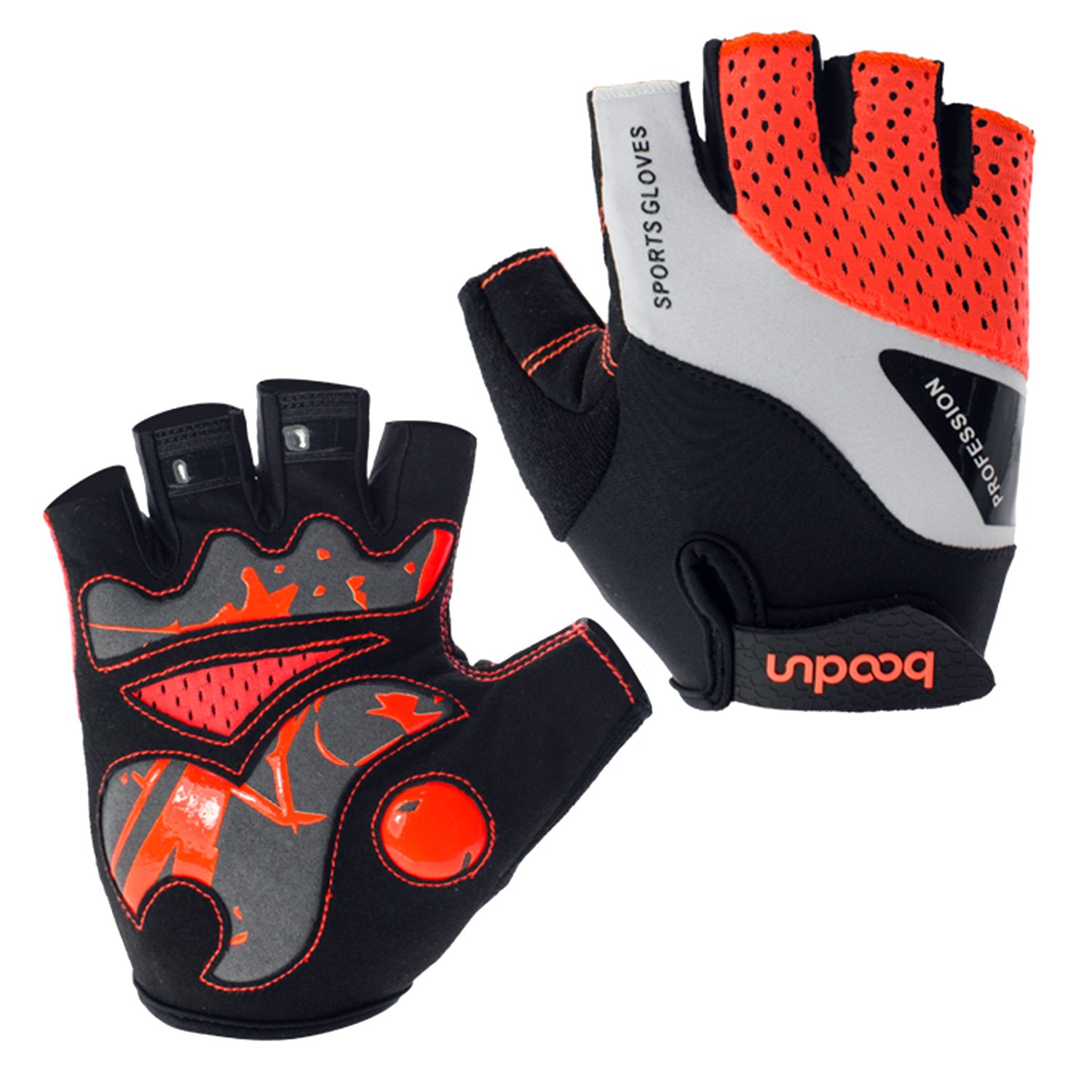 BOODUN Cycling Gloves for Men/Women Half Finger Cycling Gloves Breathable Non-slip Gloves - Orange - L