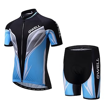 GWELL Herren Radtrikot Set Fahrrad Trikot Kurzarm Langarm + Radhose mit Sitzpolster Radsport-Anzüge