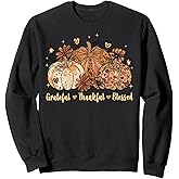Grateful Thankful Blessed Coquette Floral Pumpkin Leopard Sweatshirt