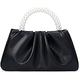 YYW Women Evening Bags Pearl Clutch Purses Soft Leather Ruched Crossbody Handbags for Wedding Bridal Party