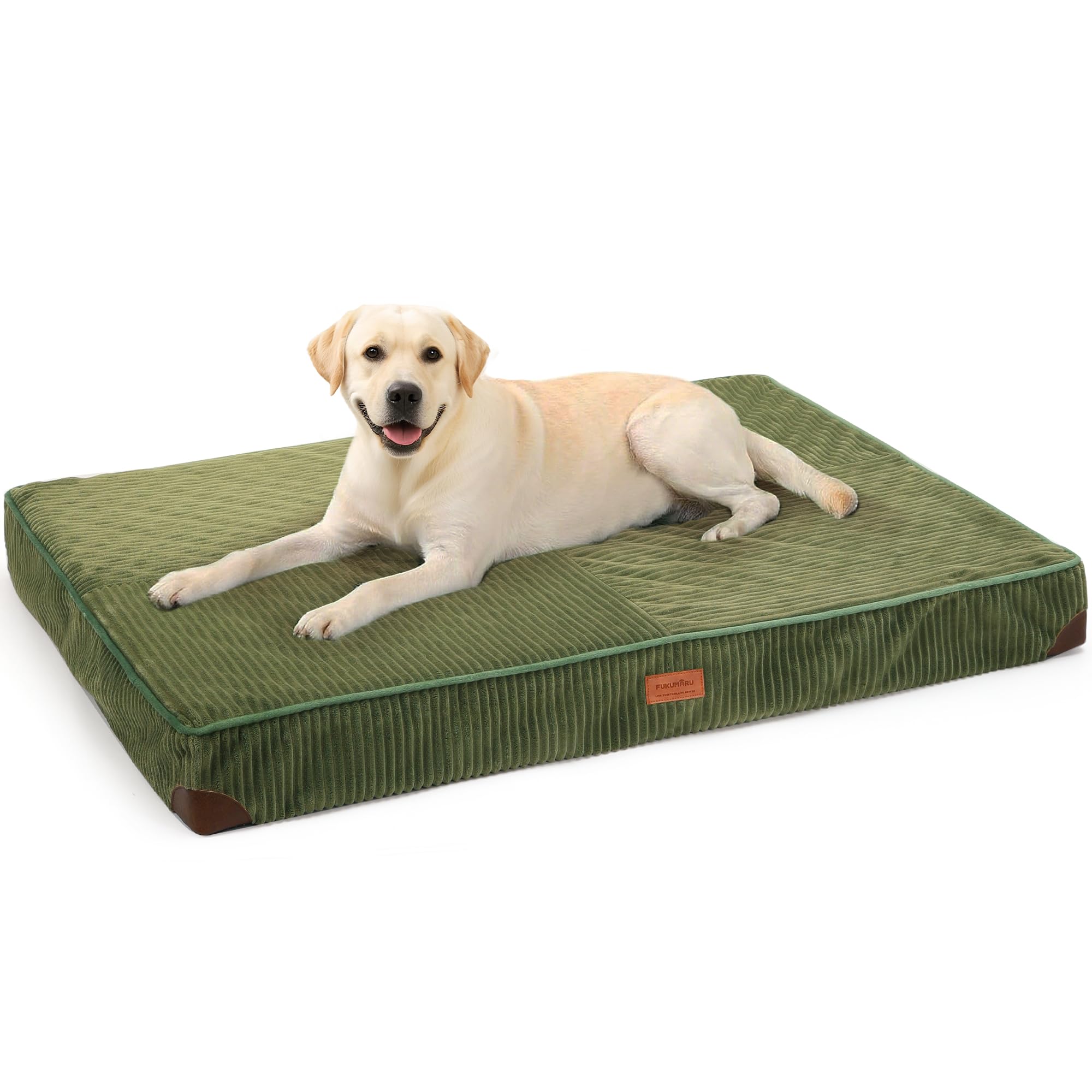 Photo 1 of FUKUMARU Dog Bed, Plush Corduroy Orthopedic Dog Beds with Washable Cover, Large Waterproof Dogs Bed for Crate, Egg Crate Foam Support Pet Mat, Cozy Pet Bed Mat with Anti-Slip Bottom, Green
