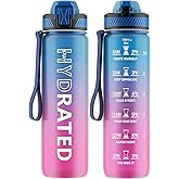 QLUR Water Bottle with Straw, 32oz Motivational Water Bottles with Time Marker to Drink, Tritan BPA Free, 1L Sports Water Bottle with Carry Strap LeakProof for Women Gym Fitness Outdoor (1 Pack)