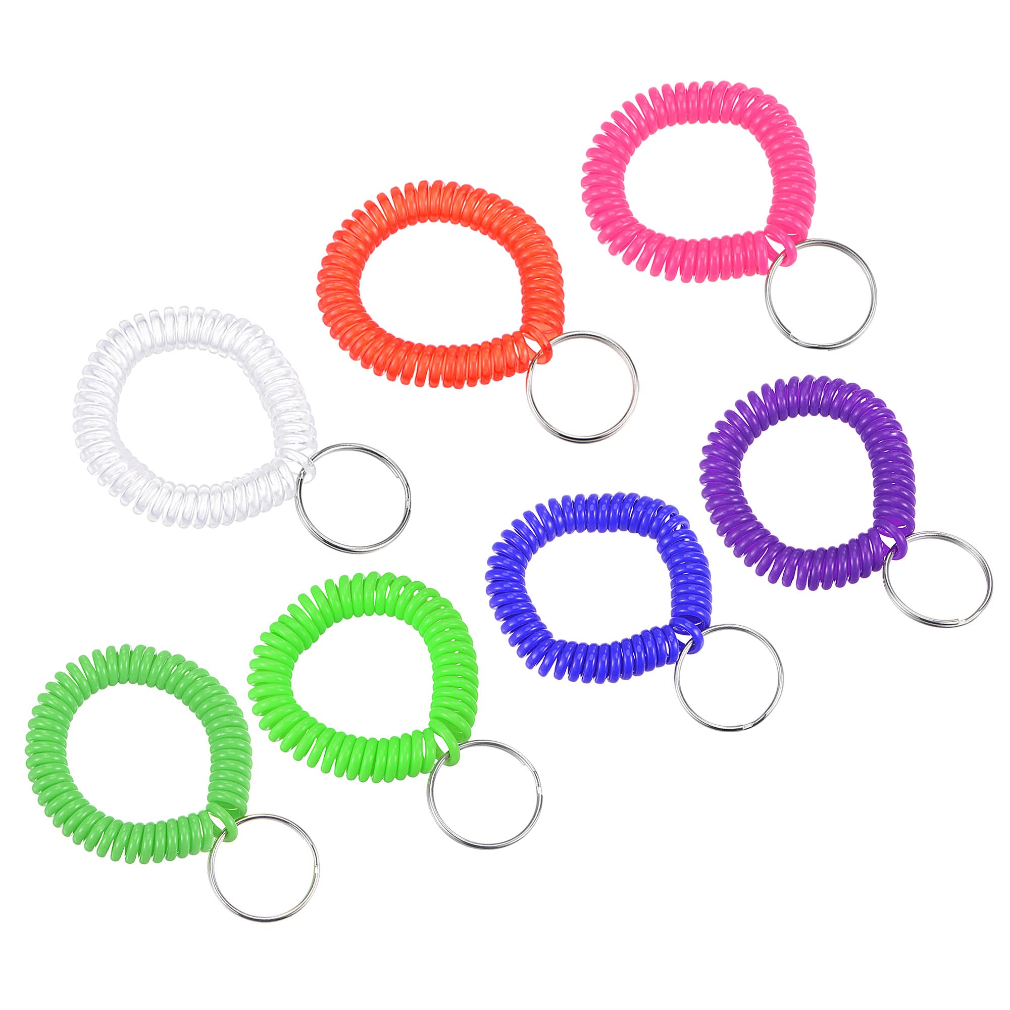 PATIKIL Spiral Keychain, 7 Pack Plastic Wrist Coil Keyring Wristband Stretchable Key Holder Lanyard for Sports Outdoor, 7 Colors