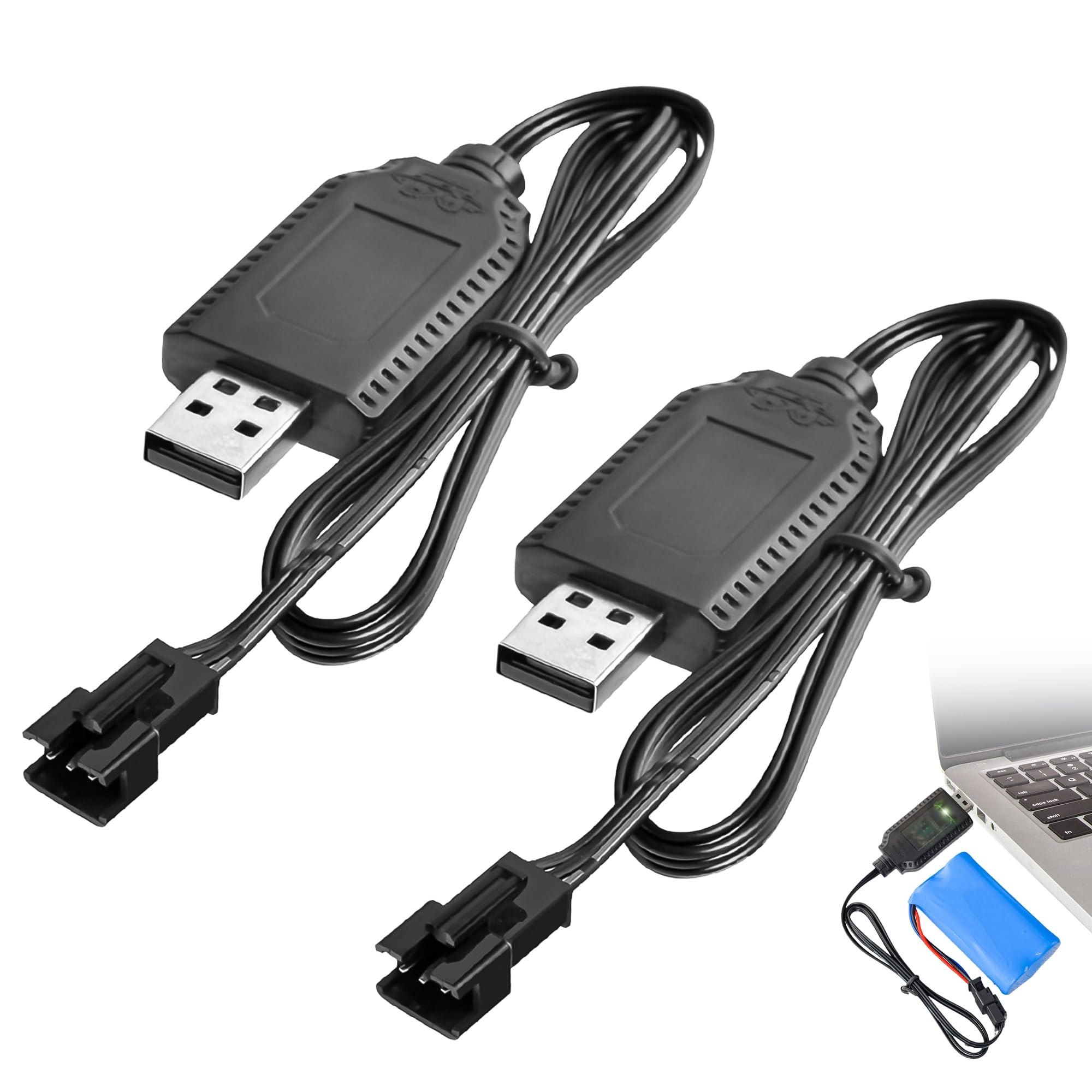 2PCS 7.4V USB Charger Battery Charging Cable 1000mA Fast Battery Charging Cable Lipo Battery Charger with 3 Pin SM3P and Batteries Protection for RC Car Plane Tank Boat Toys