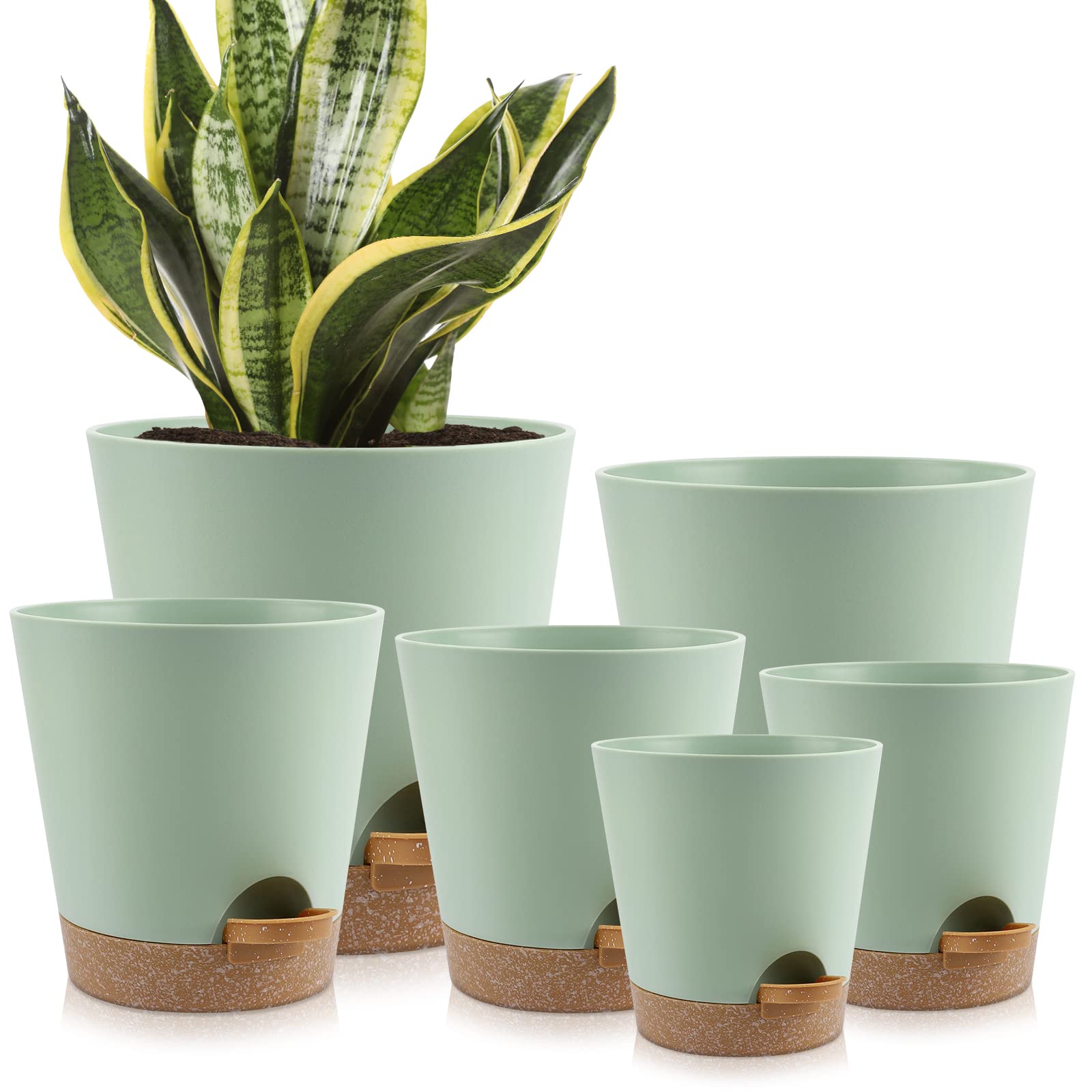 YNNICO Plant Pots Indoor 8/7/6.5/6/5.5/5 Inch Self Watering Planters with Drainage Holes and Saucers, Plastic Flower Pots, Nursery Planting Pot for Indoor Out Door Plants