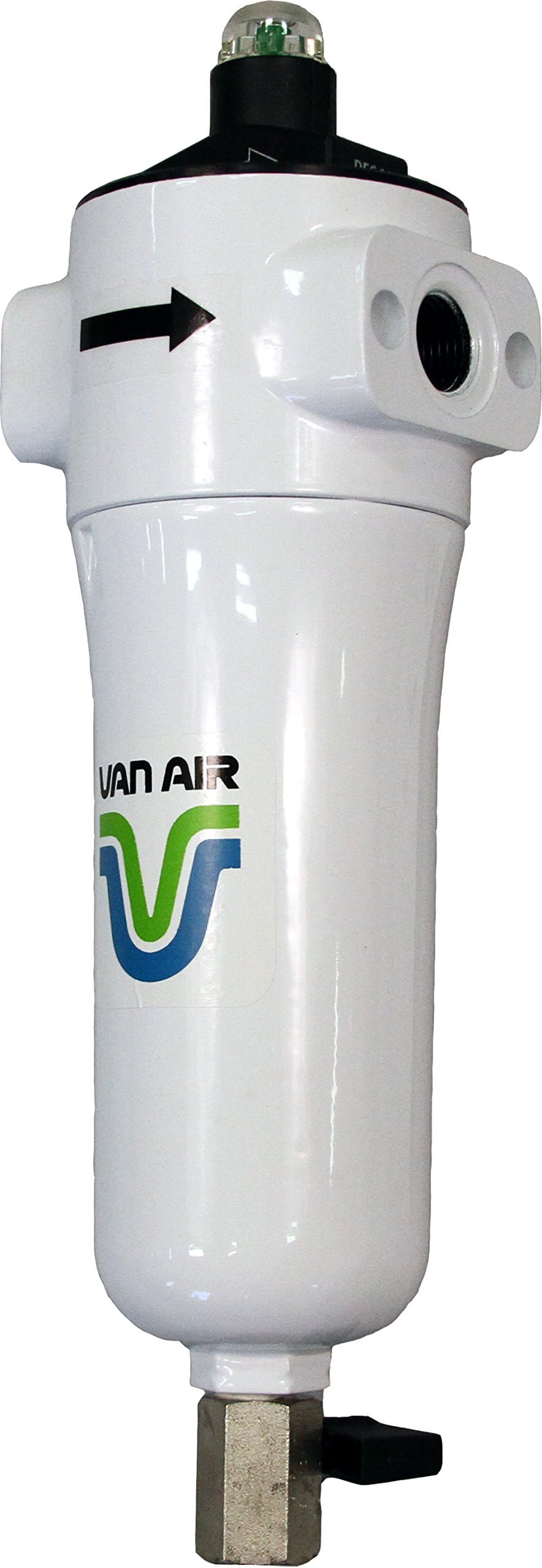Van Air Systems F200-0055-1/2-C-MD-PD6 F200 Series Compressed Air Filter, Removes Oil, Water and Solids, Differential Pressure Indicator, 55 CFM, 1/2" NPT, Manual Drain, 0.01 µm, White
