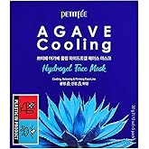 Petitfee Agave Cooling Hydrogel Face Mask 5ea - Quick Calming Facial Mask with Blue Energy Complex, Agave, Blueberry, Eggplant, Caffeine Extracts, Moisturizing, Soothing Care