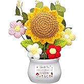 Suncalla Teacher Valentine's Day Appreciation Gift from Students Thank You for Helping Me Grow Presents Positive Handmade Crochet Pot for Teacher Boss Lady 2026 Graduation Retirement Gift(Sunflower)