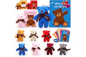 AUUGUU Valentines Day Cards for Kids School, 28 PCS Valentines Day Cards with Plush Animal Keychain Toys , Mini Bear Stuffed Party Favor for Boys Girls, Ideal Valentine Gifts Exchange Cards for Classroom