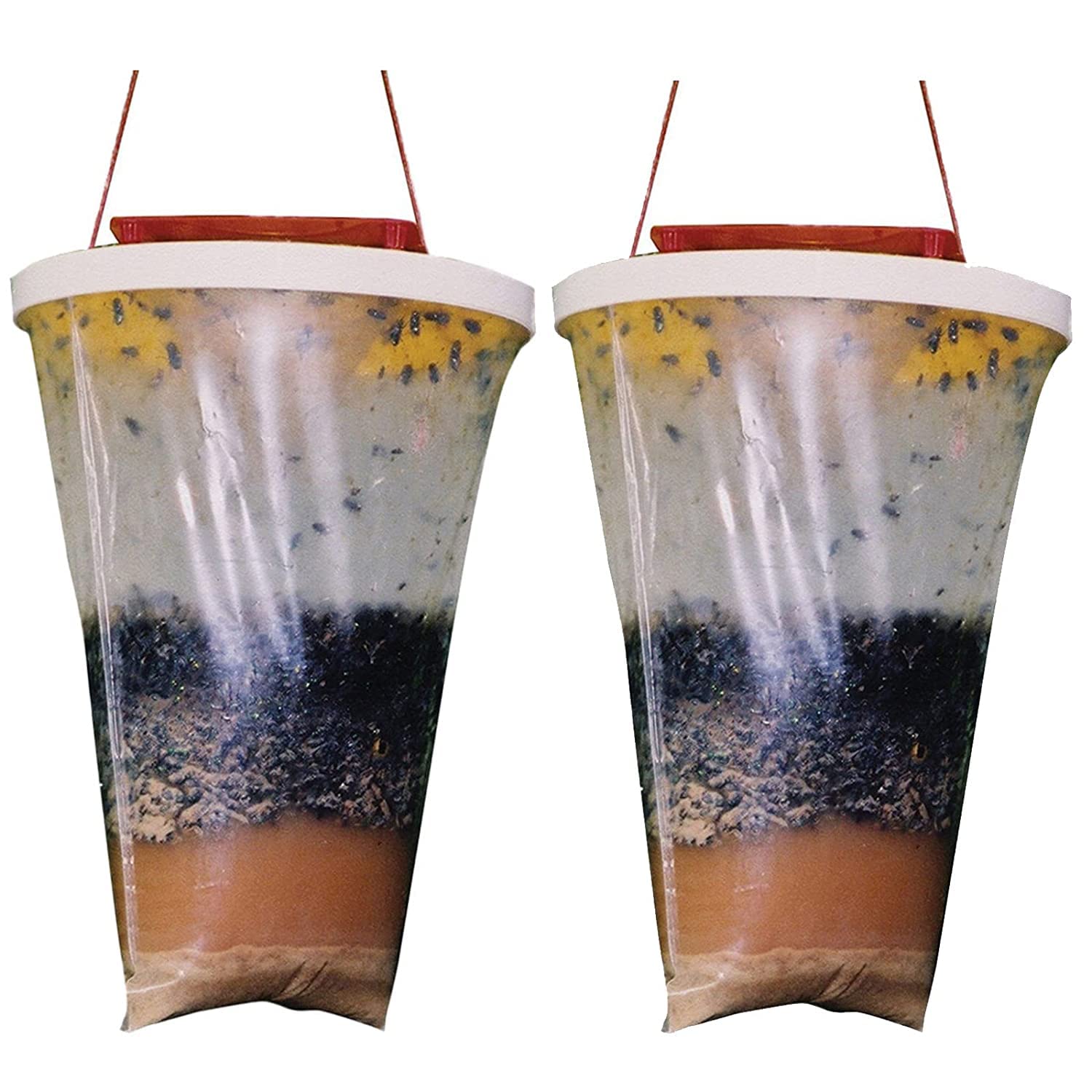 Fly Trap, 2 Packs Outdoor Hanging Fly Catcher, Can Catch and Hold Up To 20,000 Flies, Disposable Ranch Fly Trap Catcher Bag for Outdoor Garden, Farm, Horse Barn(Bait Included)