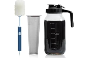 ZAMRON Cold Brew Coffee Maker, 64oz Food Grade Glass Cold Brew Pitcher, Strong Sealing Cold Brew Maker With Fine Filter, Cold Brew Coffee Pitcher For Ice Tea&Fruit Drinks, Easy To Wash Iced Coffee Pitcher