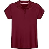 IZOD Girls' School Uniform Short Sleeve Polo Shirt, Button Closure, Comfortable & Soft Interlock Fabric