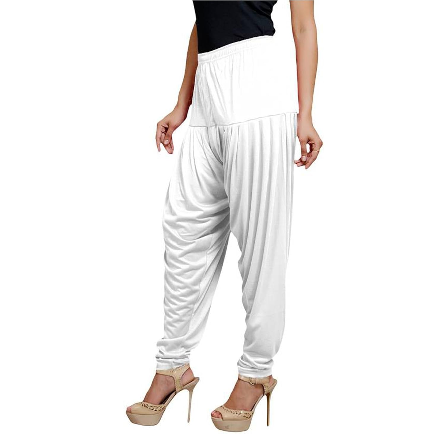 eazy trendz viscose lycra solid patiala for womens - white