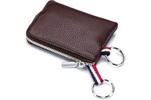 imeetu Leather Coin Purse Wallet, Mini Dual Keyrings Change Pouch Card Holder for Men Women (Coffee, standard)