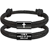 ESPVO Cross Bible Verse Bracelets for Men Boys, Braided Rope Adjustable Christian Baptism Religious Catholic Valentine's Gifts Jewelry