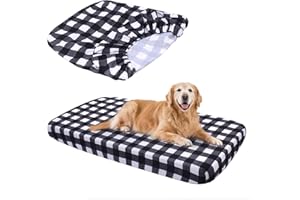 Hoopttay Replacement Dog Bed Covers Elastic Edged Washable Pet Bed Protector with Black Lattice Pattern Design for Medium & Large Pet Beds, Cover Only (Black Lattice, 36x27x6 Inch)