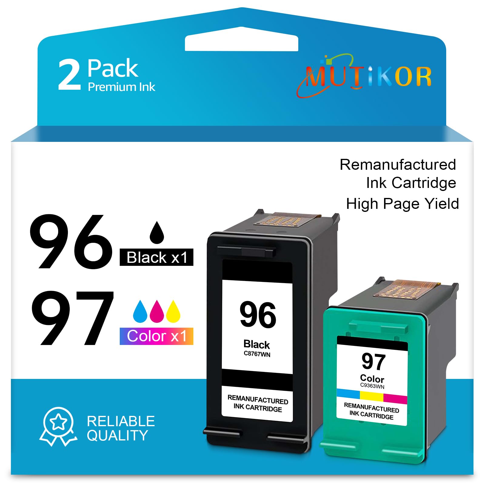 Photo 1 of Mutikor 96 97 Ink Cartridge Remanufactured Replacement for HP 96 and 97 Ink Cartridges for Deskjet 5940 6940 6840 Officejet 7210 7310 Photosmart 2610 2710 Printer (1 Black 1 Tri-Color)