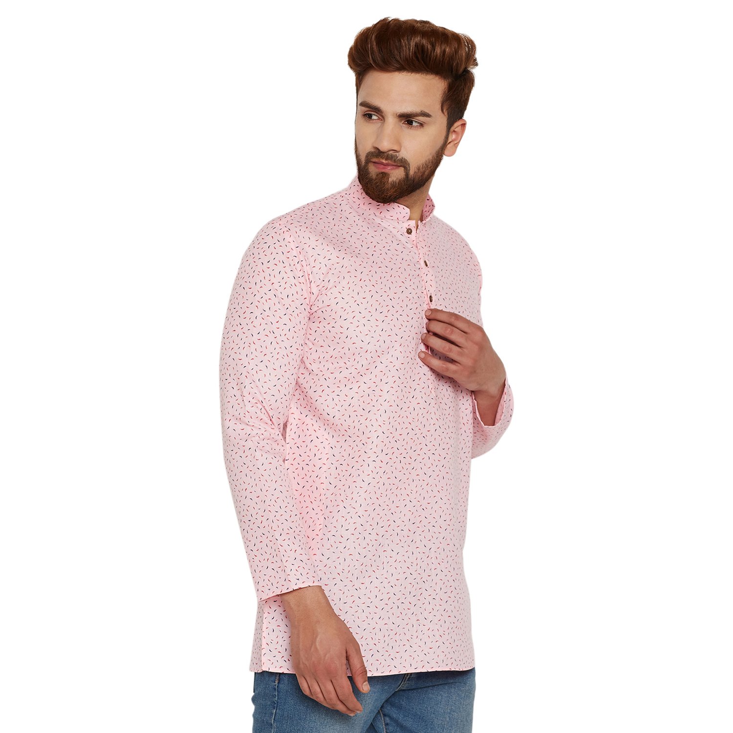 sojanya (since 1958) men's cotton linen printed short kurta